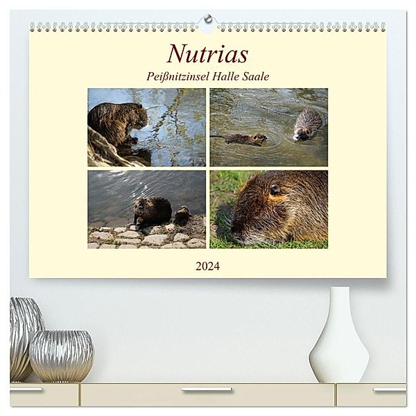 Nutrias Peißnitzinsel Halle Saale (hochwertiger Premium Wandkalender 2024 DIN A2 quer), Kunstdruck in Hochglanz, Babett Paul - Babett's Bildergalerie