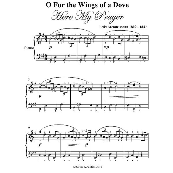 O for the Wings of a Dove Easy Piano Sheet Music, George Gershwin