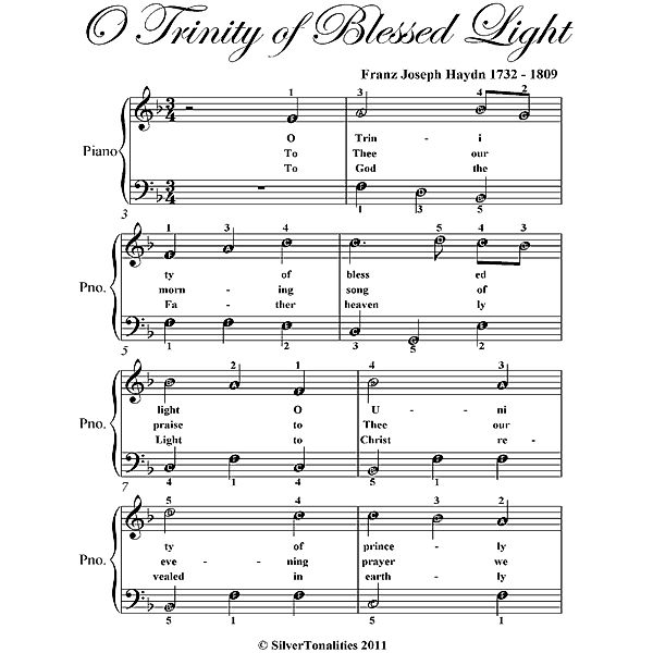 O Trinity of Blessed Light Easy Piano Sheet Music, Franz Joseph Haydn