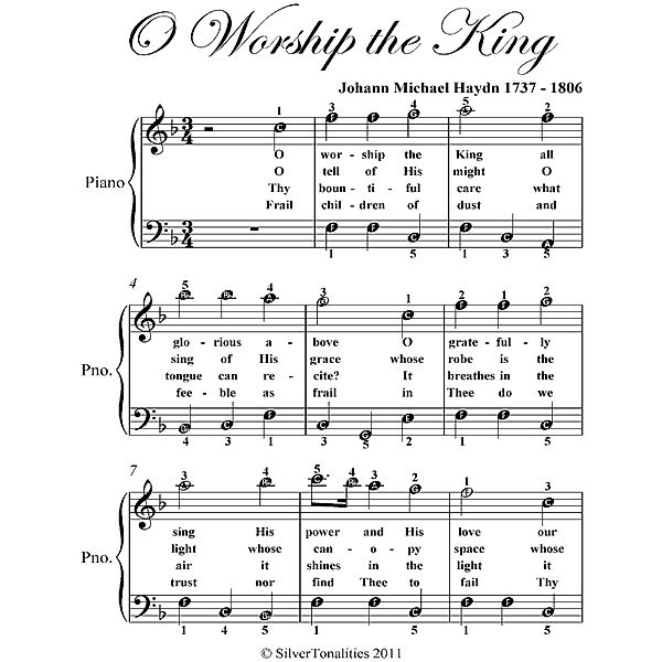 O Worship the King - Easy Piano Sheet Music, Silver Tonalities