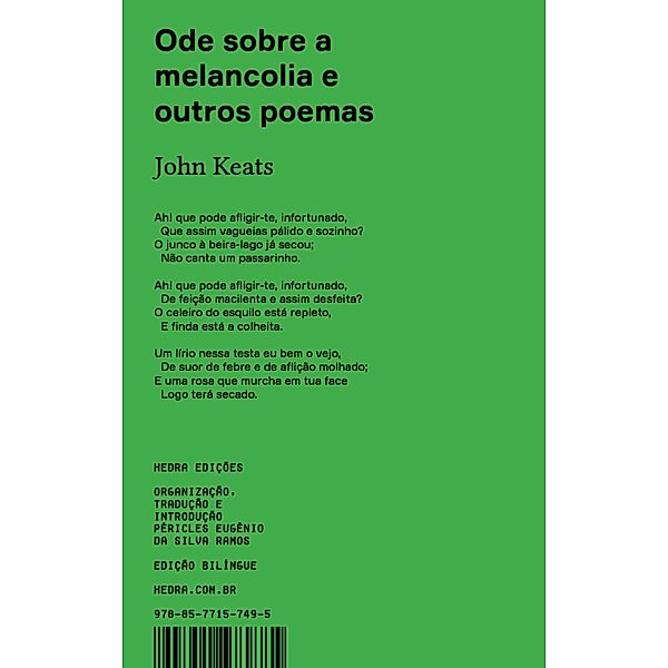 Ode sobre a melancolia e outros poemas, John Keats