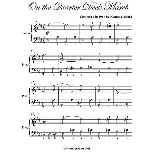 On the Quarter Deck March - Easy Piano Sheet Music, Silver Tonalities