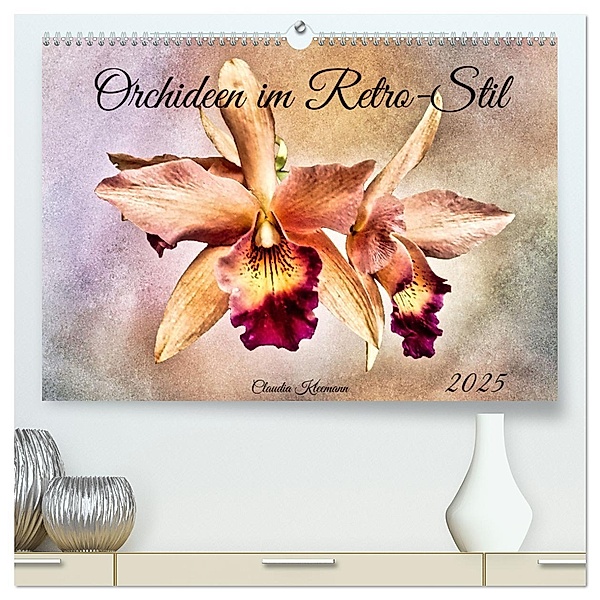Orchideen im Retro-Stil (hochwertiger Premium Wandkalender 2025 DIN A2 quer), Kunstdruck in Hochglanz, Calvendo, Claudia Kleemann
