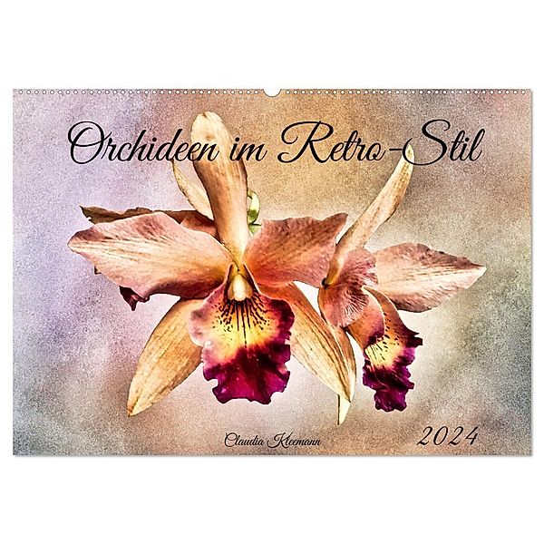 Orchideen im Retro-Stil (Wandkalender 2024 DIN A2 quer), CALVENDO Monatskalender, Claudia Kleemann