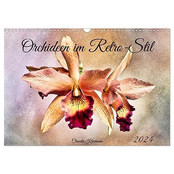 Orchideen im Retro-Stil (Wandkalender 2024 DIN A3 quer), CALVENDO Monatskalender, Claudia Kleemann