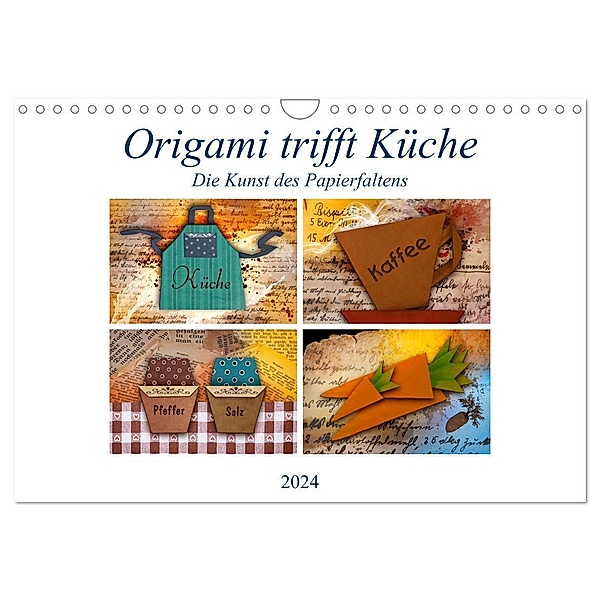 Origami trifft Küche - Die Kunst des Papierfaltens (Wandkalender 2024 DIN A4 quer), CALVENDO Monatskalender, Marion Krätschmer