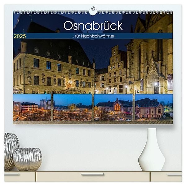 Osnabrück für Nachtschwärmer (hochwertiger Premium Wandkalender 2025 DIN A2 quer), Kunstdruck in Hochglanz, Calvendo, Trancerapid Photography