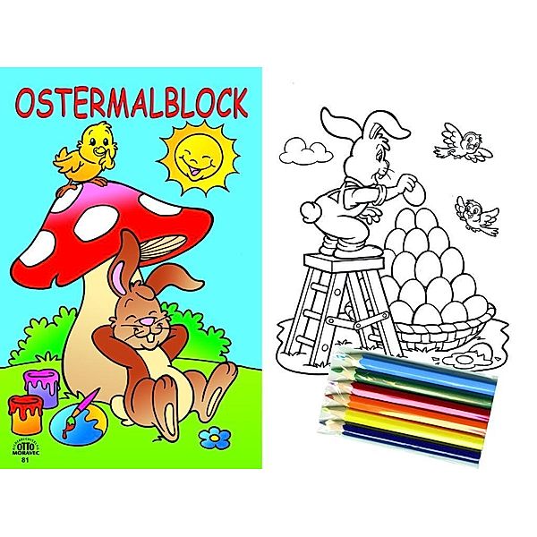 Ostermalblock blau + 6 Buntstiften