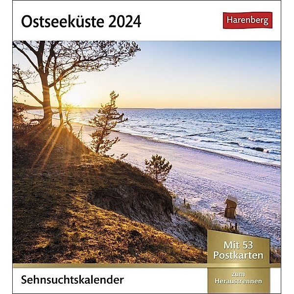 Ostseeküste Sehnsuchtskalender 2024. Leuchttürme, Sanddünen u.v.m. in einem Foto-Kalender voller Urlaubsfeeling. Beliebte Ostsee-Motive in einem dekorativen Tischkalender. Auch zum Aufhängen