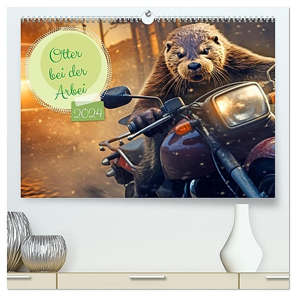 Otter bei der Arbeit (hochwertiger Premium Wandkalender 2024 DIN A2 quer), Kunstdruck in Hochglanz, Rupert Kowalski