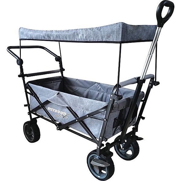 Outdoor active Bollerwagen blau/grau mit Dach und Schubstange