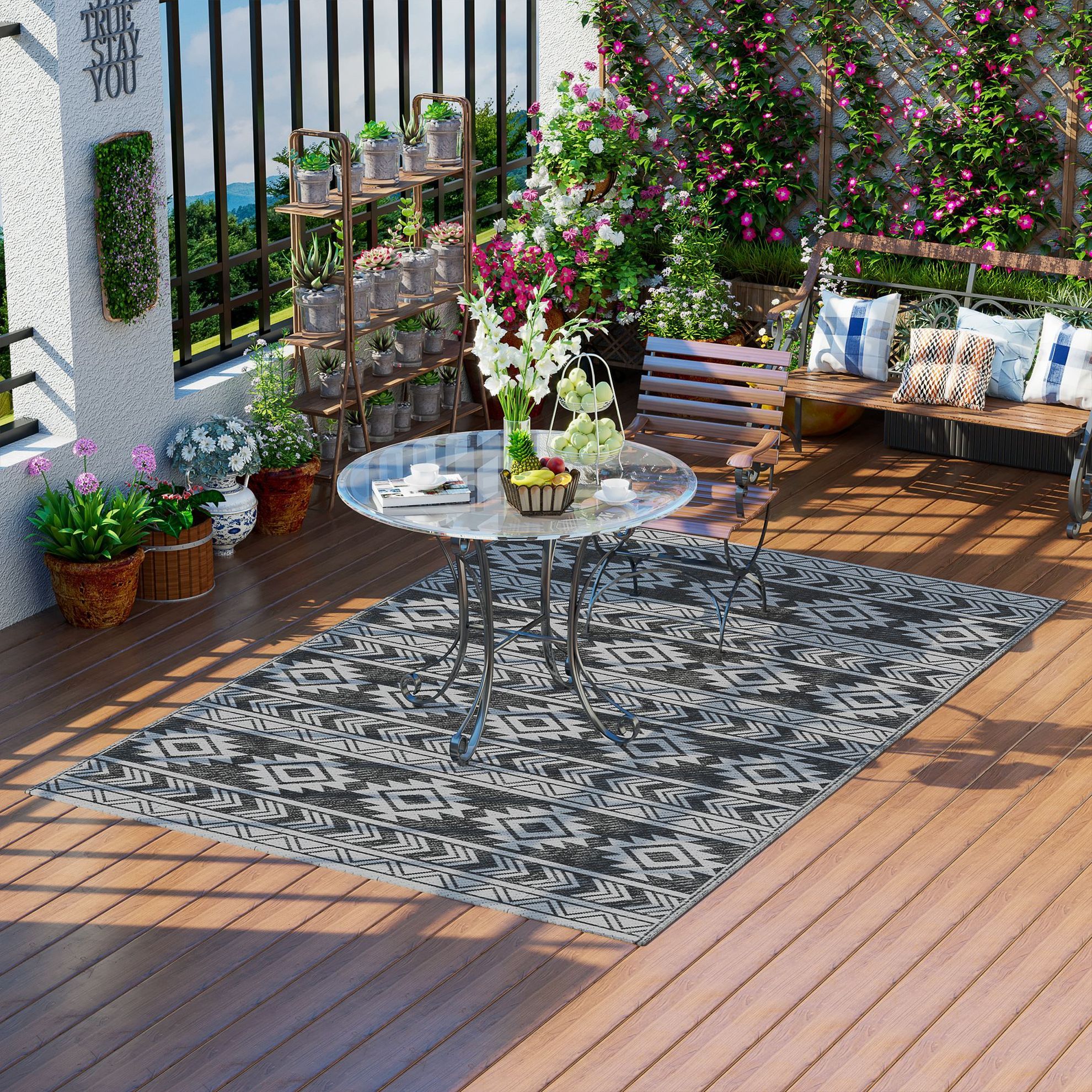 Outdoor Teppich mit doppelseitigem Design Farbe: mehrfarbig grau