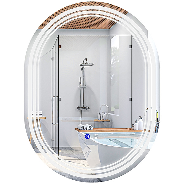 Ovaler Badezimmerspiegel mit einstellbarer Lichthelligkeit silber (Farbe: silber)