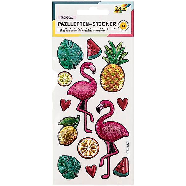 folia Pailletten-Sticker TROPICAL 13-teilig in bunt