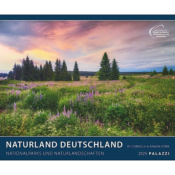 PALAZZI - Naturland Deutschland 2025 Wandkalender, 60x50cm, Posterkalender mit schönen Bildern aus Nationalsparks und Naturschutzgebieten, Felder, Wiesen und Wälder, internationales Kalendarium