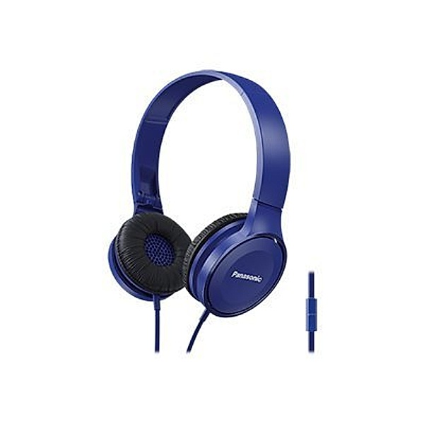 PANASONIC RP-HF100ME-A blau 3,5mm Klinke On-Ear Kopfhörer Mikrofon und Controller für Anruf-/Musiksteuerung 1,2 m Flachbandkabel