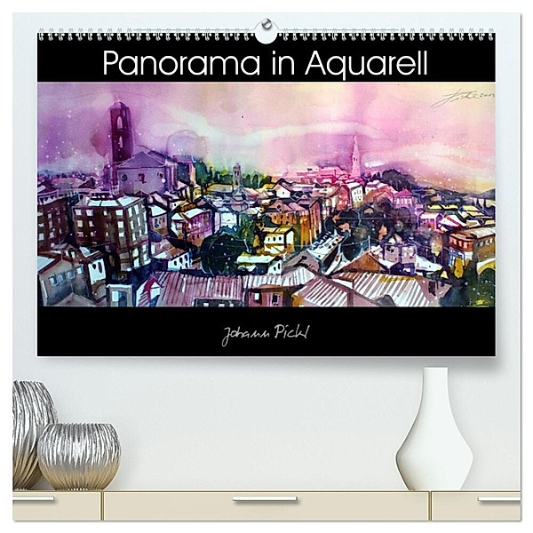 Panorama in Aquarell (hochwertiger Premium Wandkalender 2024 DIN A2 quer), Kunstdruck in Hochglanz, Johann Pickl