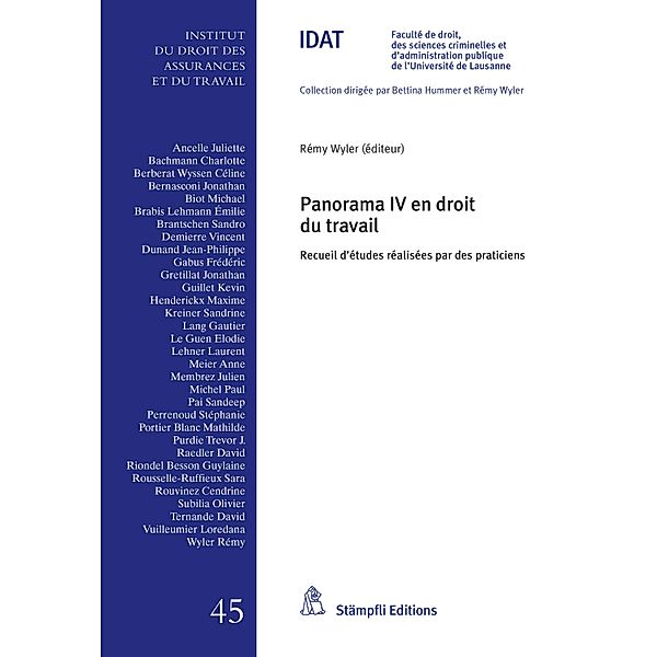 Panorama IV en droit du travail / Collection de l'Institut du droit des assurances et du travail IDAT Bd.45