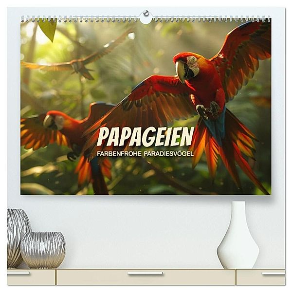 Papageien - Farbenfrohe Paradiesvögel (hochwertiger Premium Wandkalender 2025 DIN A2 quer), Kunstdruck in Hochglanz, Calvendo, Peter R. Stuhlmann