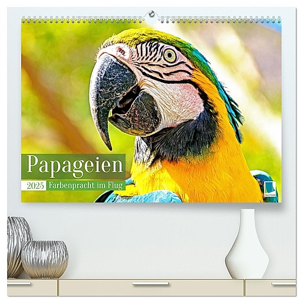 Papageien: Farbenpracht im Flug (hochwertiger Premium Wandkalender 2025 DIN A2 quer), Kunstdruck in Hochglanz, Calvendo