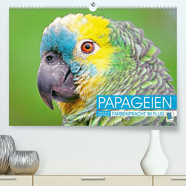 Papageien: Farbenpracht im Flug (Premium, hochwertiger DIN A2 Wandkalender 2023, Kunstdruck in Hochglanz), Calvendo