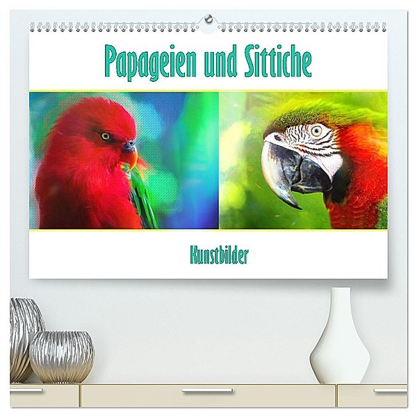 Papageien und Sittiche - Kunstbilder (hochwertiger Premium Wandkalender 2025 DIN A2 quer), Kunstdruck in Hochglanz, Calvendo, Liselotte Brunner-Klaus