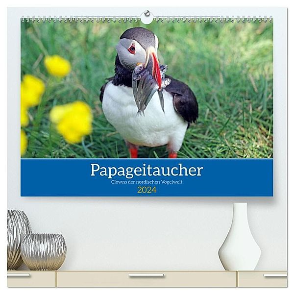 Papageitaucher - Clowns der nordischen Vogelwelt (hochwertiger Premium Wandkalender 2024 DIN A2 quer), Kunstdruck in Hochglanz, Reinhard Pantke