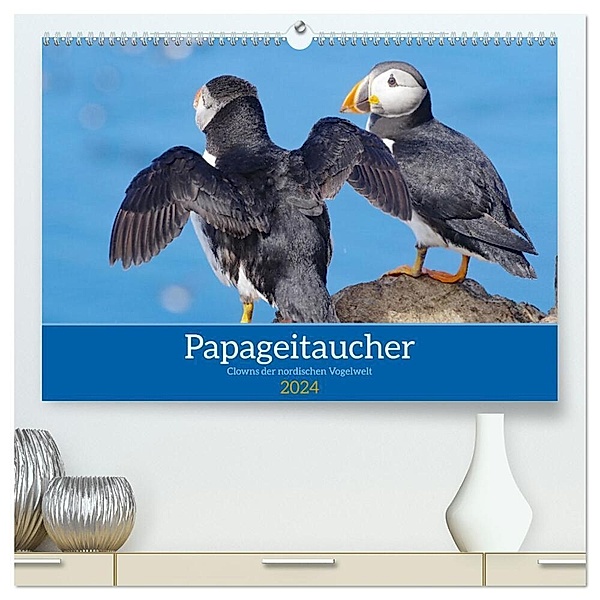 Papageitaucher - Clowns der nordischen Vogelwelt (hochwertiger Premium Wandkalender 2024 DIN A2 quer), Kunstdruck in Hochglanz, Reinhard Pantke