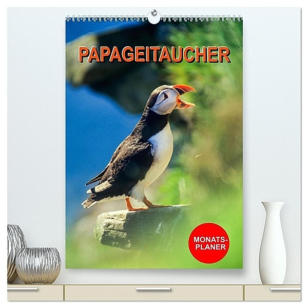 Papageitaucher Monatsplaner (hochwertiger Premium Wandkalender 2024 DIN A2 hoch), Kunstdruck in Hochglanz, Carola Vahldiek