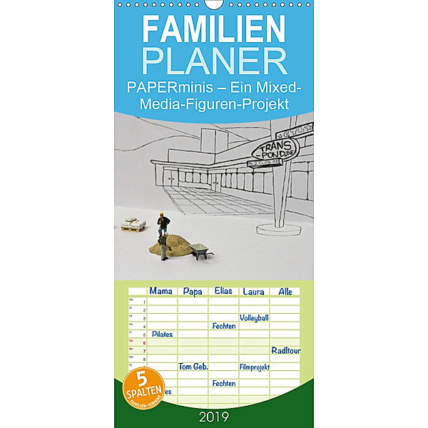 PAPERminis - Ein Mixed-Media-Figuren-Projekt mit Stift und Papier - Familienplaner hoch (Wandkalender 2019 , 21 cm x 45, Frauke Gimpel