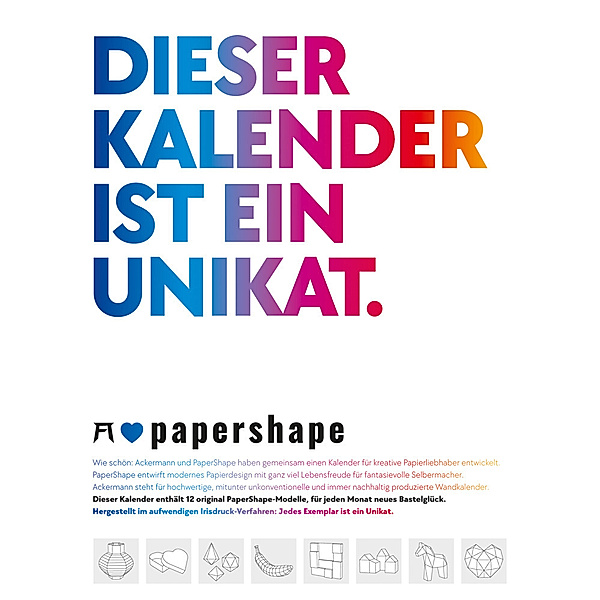 PaperShape - Dieser Kalender ist ein Unikat - Immerwährender Kalender, Anastasia Baron, Ackermann Kunstverlag