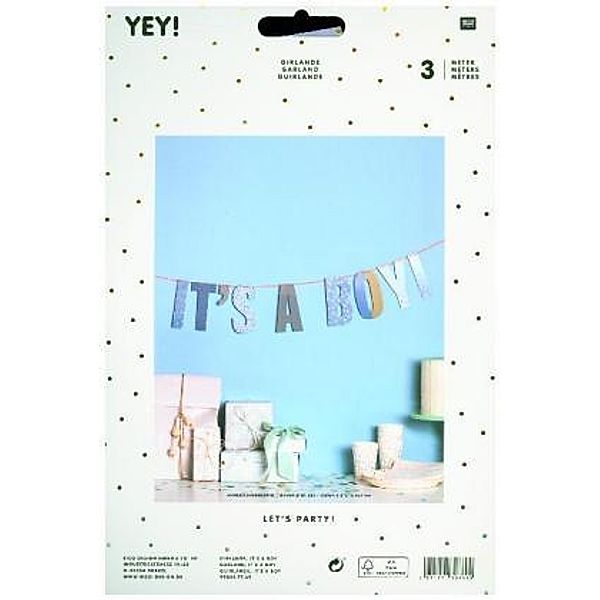 RICO DESIGN Papier-Girlande IT‘S A BOY (3m) in hellblau/blau