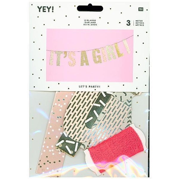 RICO DESIGN Papier-Girlande IT‘S A GIRL (3m) in rosa/pink