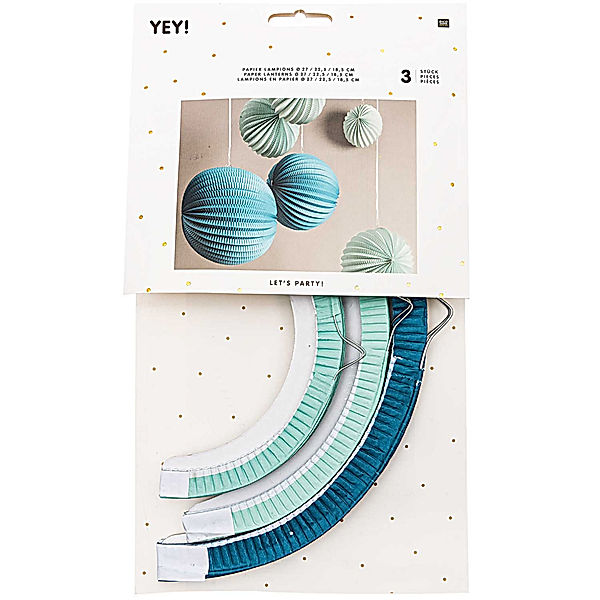 RICO DESIGN Papier-Lampions 3er-Pack in aqua