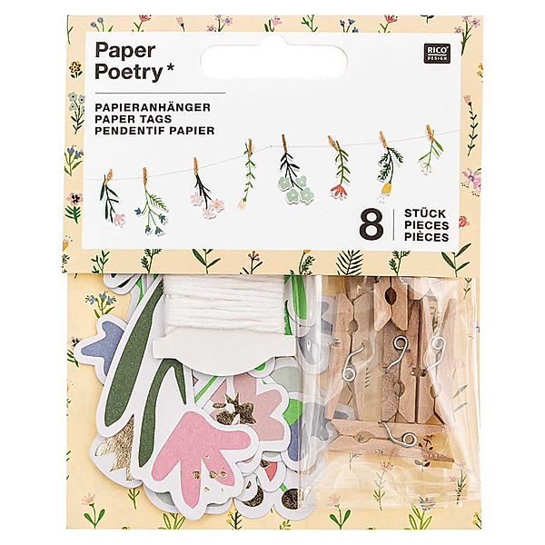 RICO DESIGN Papieranhänger PAPER POETRY – STREUBLUMEN 8-teilig