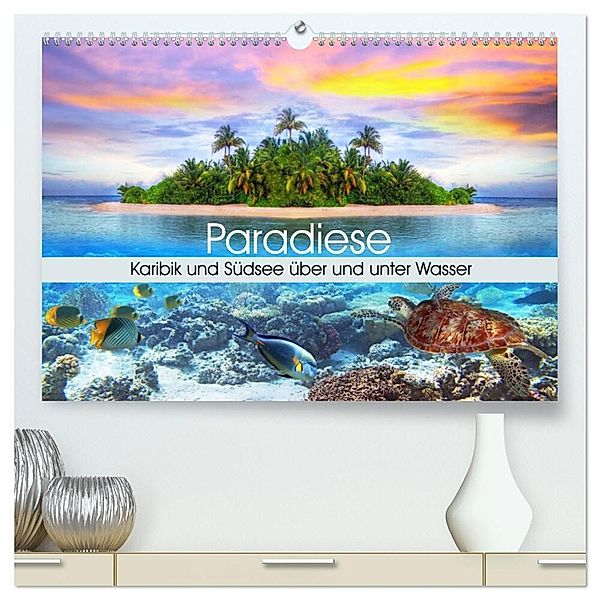 Paradiese. Karibik und Südsee über und unter Wasser (hochwertiger Premium Wandkalender 2025 DIN A2 quer), Kunstdruck in Hochglanz, Calvendo, Elisabeth Stanzer