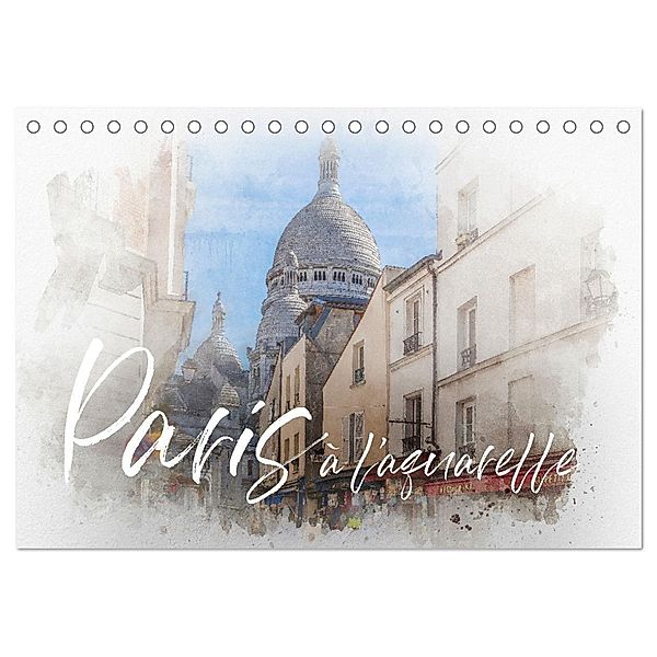 Paris à l'aquarelle (Tischkalender 2024 DIN A5 quer), CALVENDO Monatskalender, Olaf Bruhn