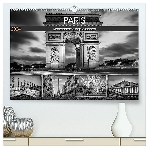 PARIS Monochrome Impressionen (hochwertiger Premium Wandkalender 2024 DIN A2 quer), Kunstdruck in Hochglanz, Melanie Viola