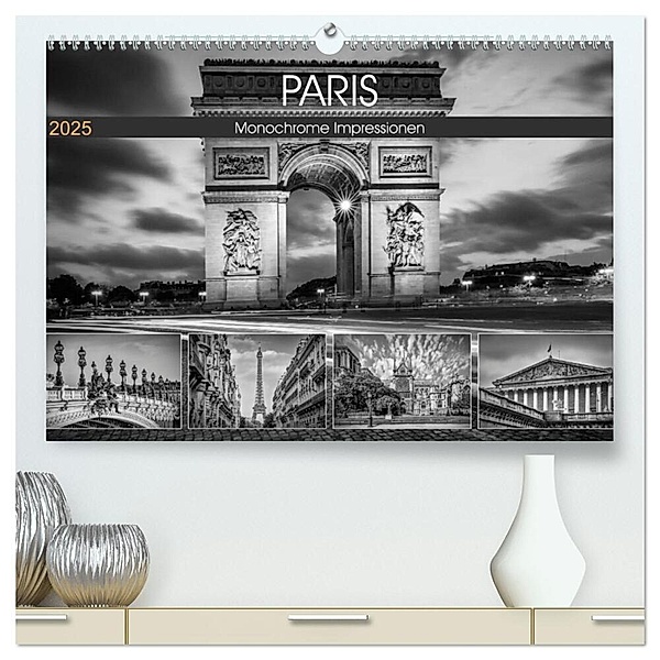 PARIS Monochrome Impressionen (hochwertiger Premium Wandkalender 2025 DIN A2 quer), Kunstdruck in Hochglanz, Calvendo, Melanie Viola