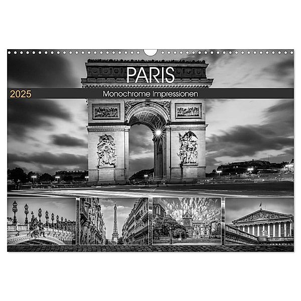 PARIS Monochrome Impressionen (Wandkalender 2025 DIN A3 quer), CALVENDO Monatskalender, Calvendo, Melanie Viola