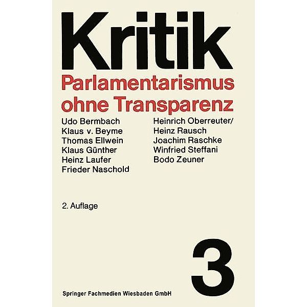 Parlamentarismus ohne Transparenz / Kritik Bd.3, Winfried Steffani