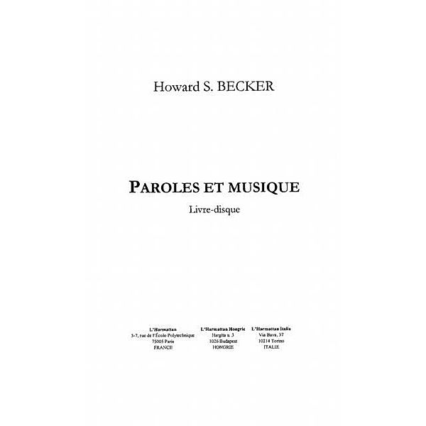 Paroles et musique / Hors-collection, Becker Howard S.