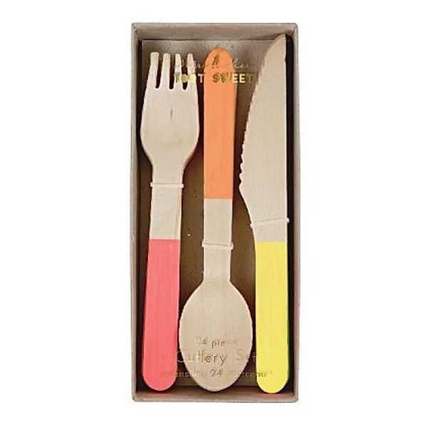 Meri Meri Partybesteck WOODEN CUTLERY 24er-Set aus Holz in natur/bunt