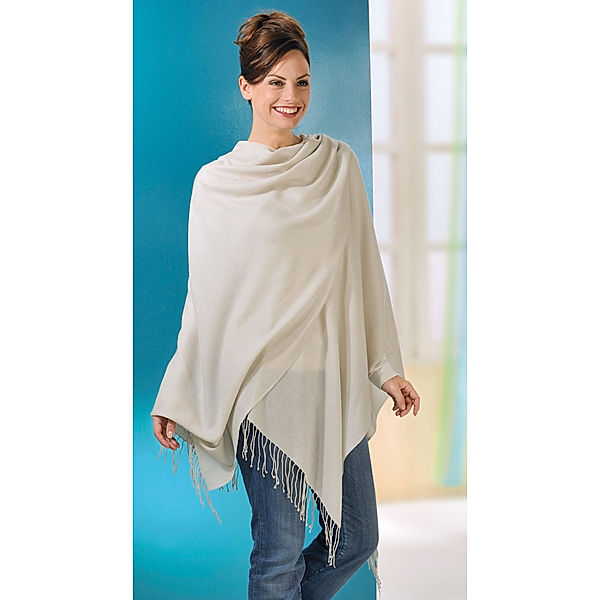 Pashmina-Poncho-Umhang (Farbe: creme)