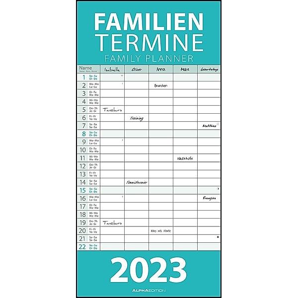Pastell 2023 Familienplaner - Familien-Timer - Termin-Planer - Kinder-Kalender - Familien-Kalender - 22x45