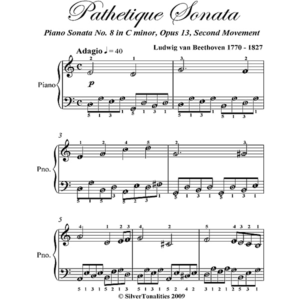 Pathetique Sonata Second Movement Easiest Piano Sheet Music, LUDWIG VAN BEETHOVEN