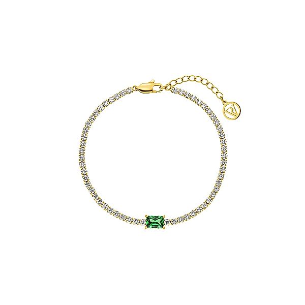 PAUL VALENTINE Armband Emerald Tennis Edelstahl, 14K vergoldet