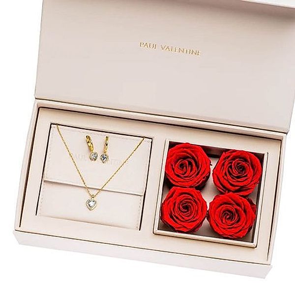 Paul Valentine Geschenkset Glamorous Heart Rose Box Messing, 14K vergoldet