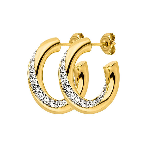 PAUL VALENTINE Ohrringe Crystal Hoops Messing (Farbe: gold)
