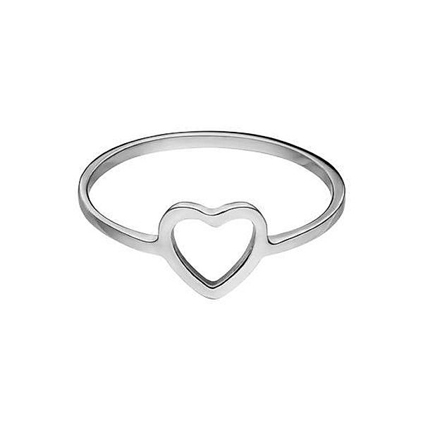 PAUL VALENTINE Ring Heart Ring Edelstahl (Farbe & Größe: silber, 50)